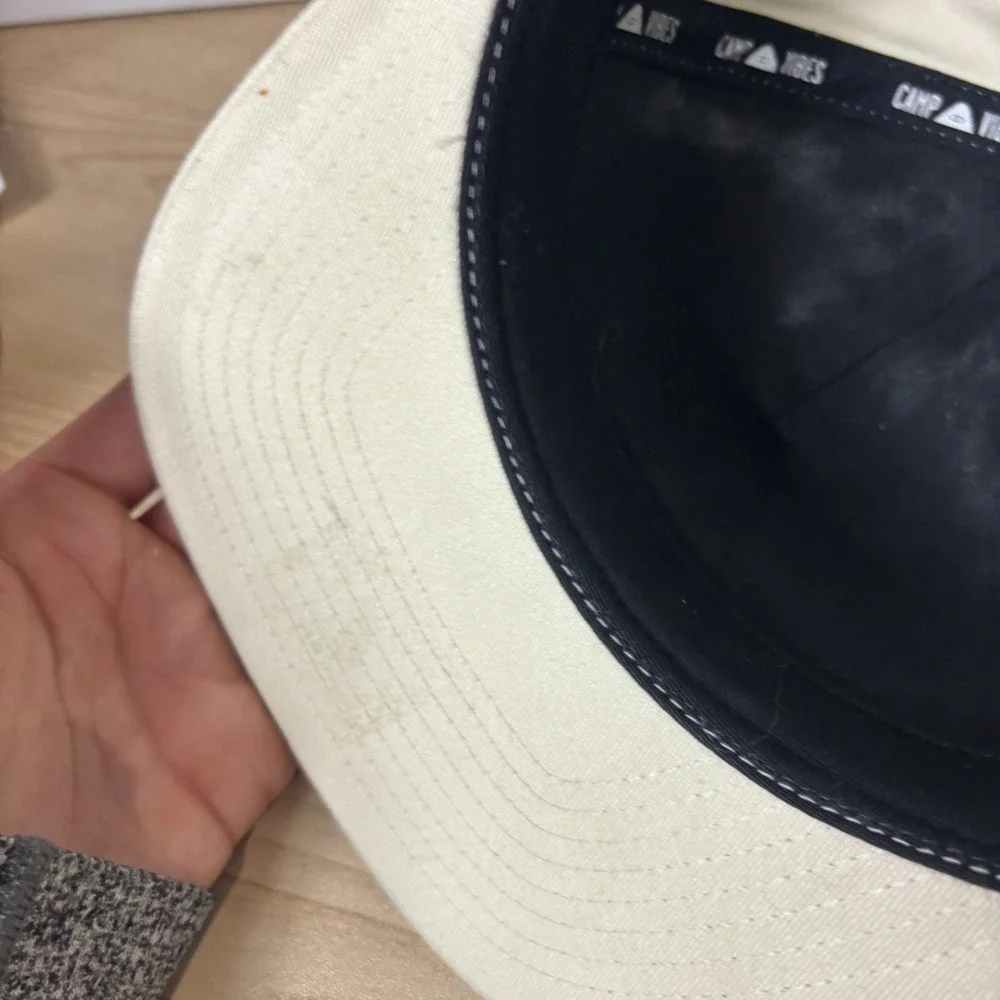 Poler Hat Cap Snap Back White Camp Vibes Embroidered Canvas Mens Faded Stains